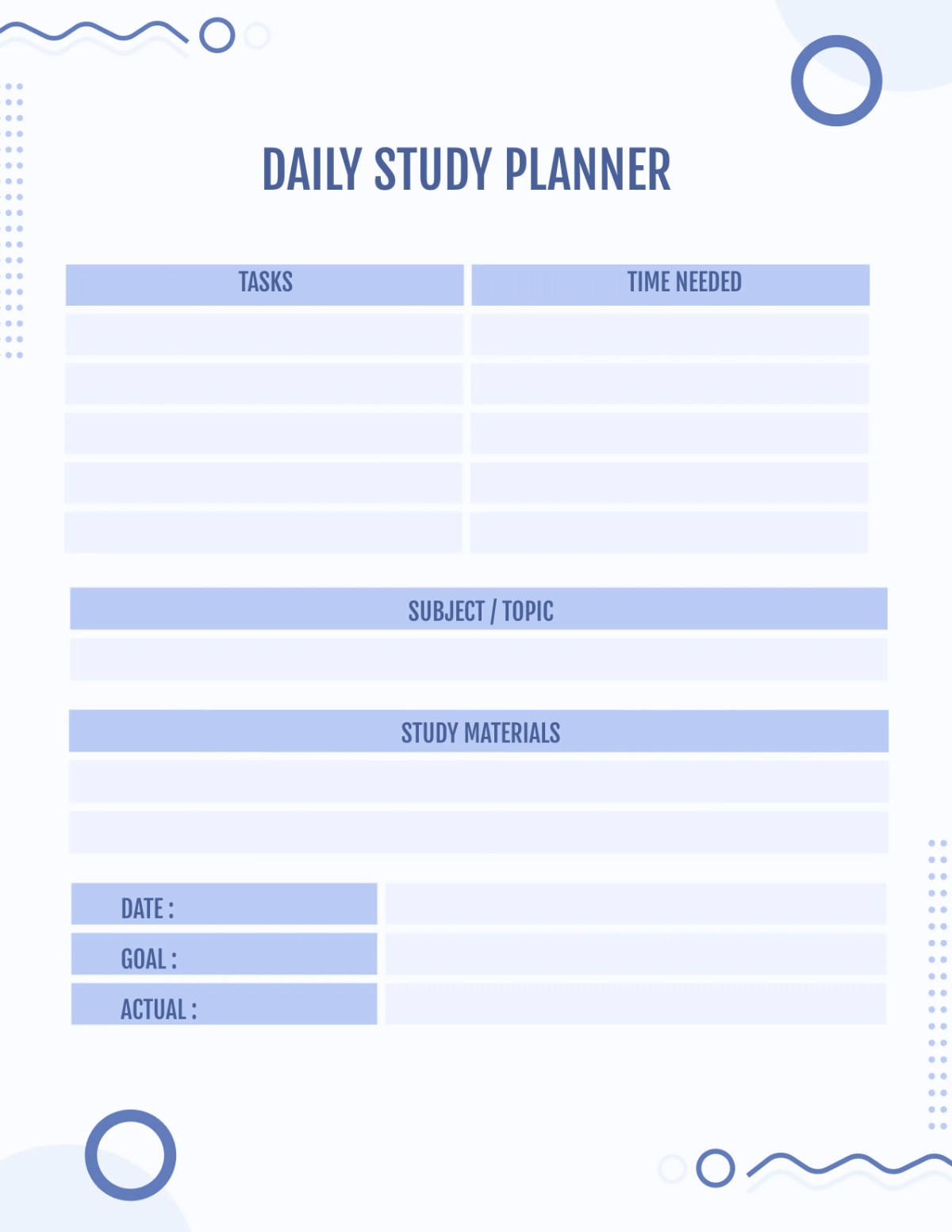 Free Study Planner Template to Edit Online