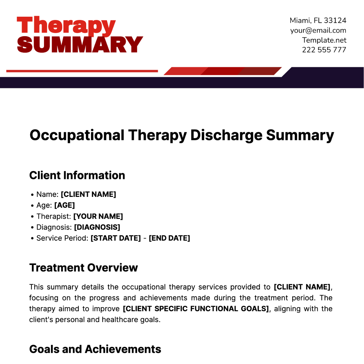 Occupational Therapy Discharge Summary Template