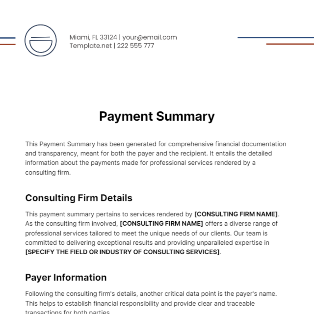 Payment Summary Template