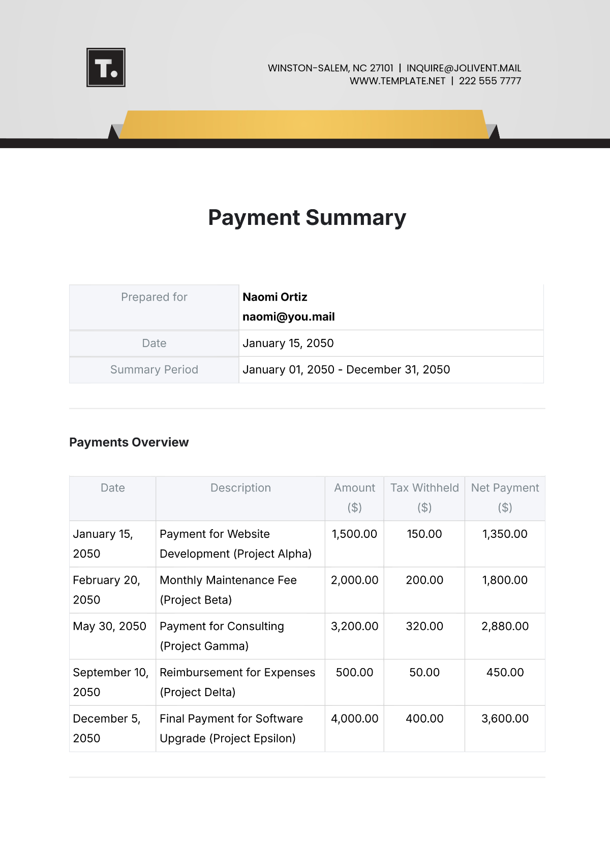 Payment Summary Template - Edit Online & Download