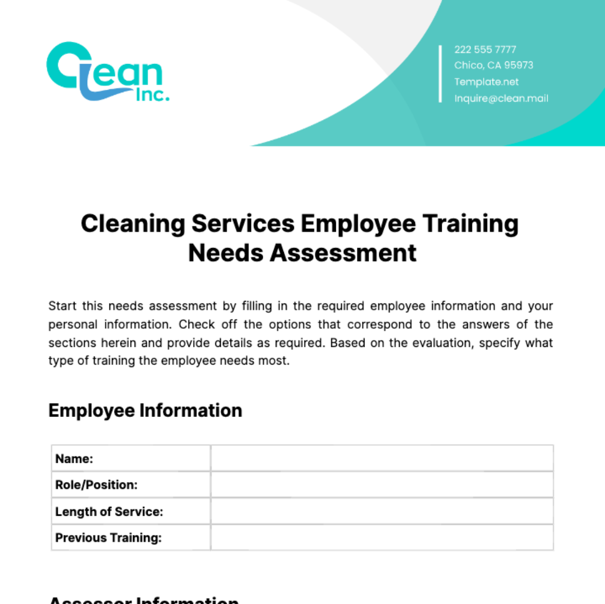 Cleaning Services Employee Training Needs Assessment Template - Edit Online & Download