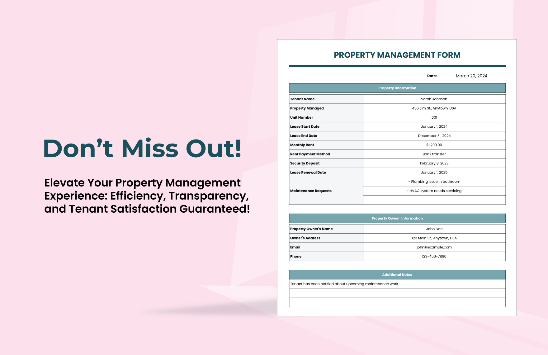 Property Management Form Template