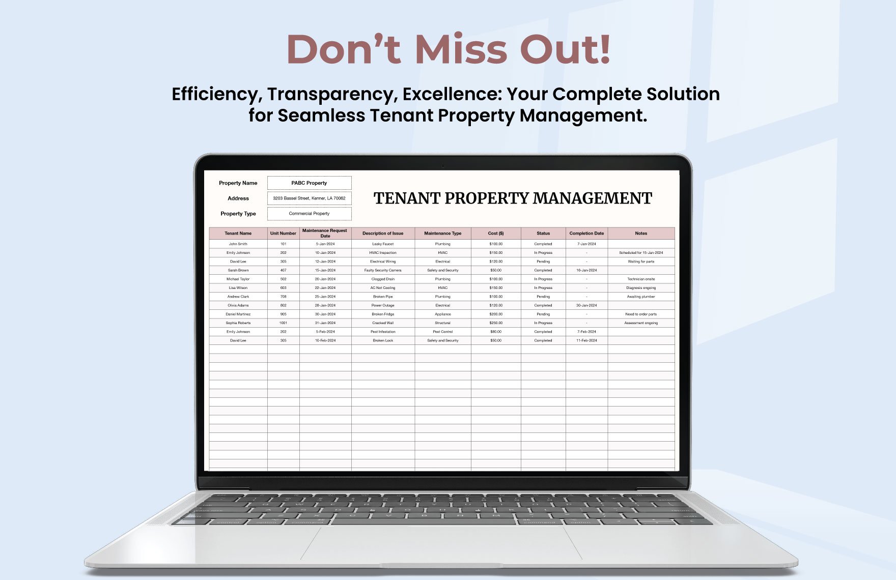 Tenant Property Management Template