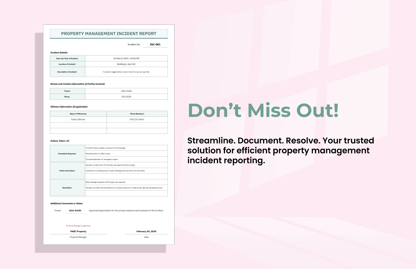Property Management Incident Report Template