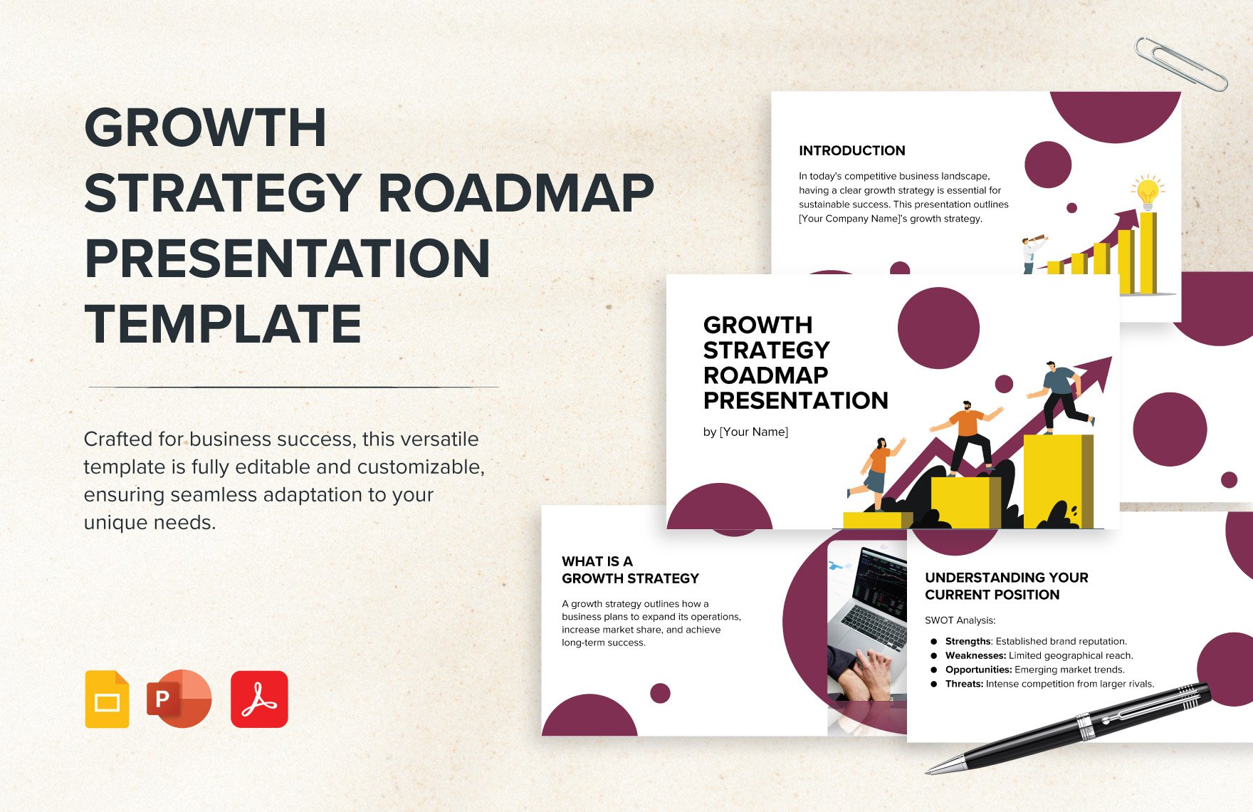 Free Growth Strategy Roadmap Presentation Template in PDF, PowerPoint, Google Slides