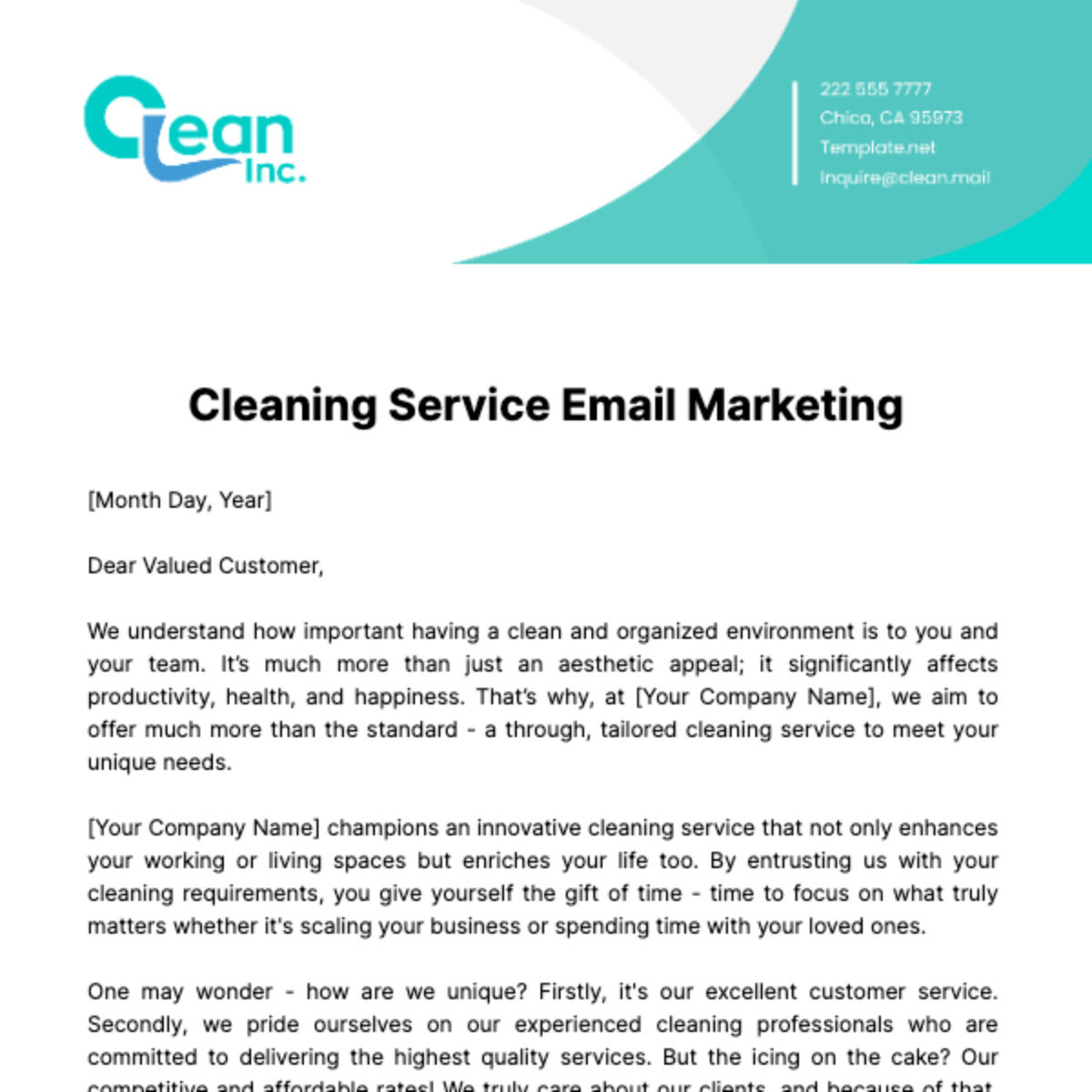 Cleaning Service Email Marketing Template - Edit Online & Download