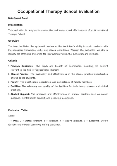 Free Occupational Therapy School Evaluation Template to Edit Online