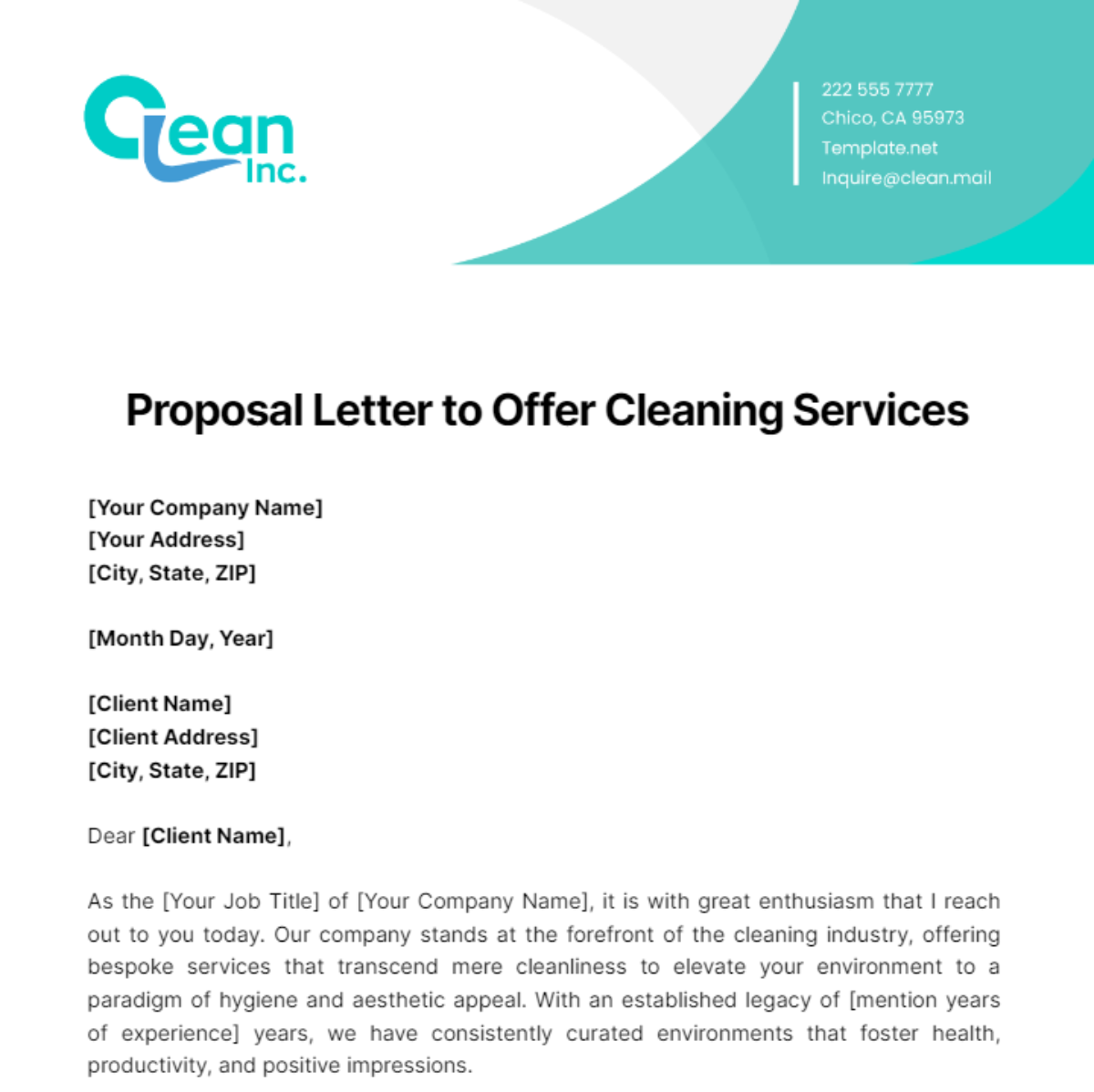 Proposal Letter to Offer Cleaning Services Template