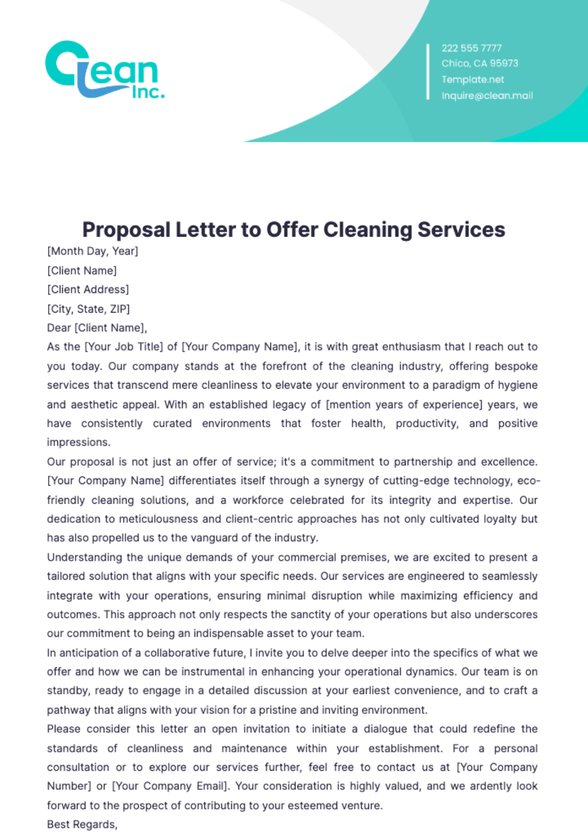 Proposal Letter to Offer Cleaning Services Template