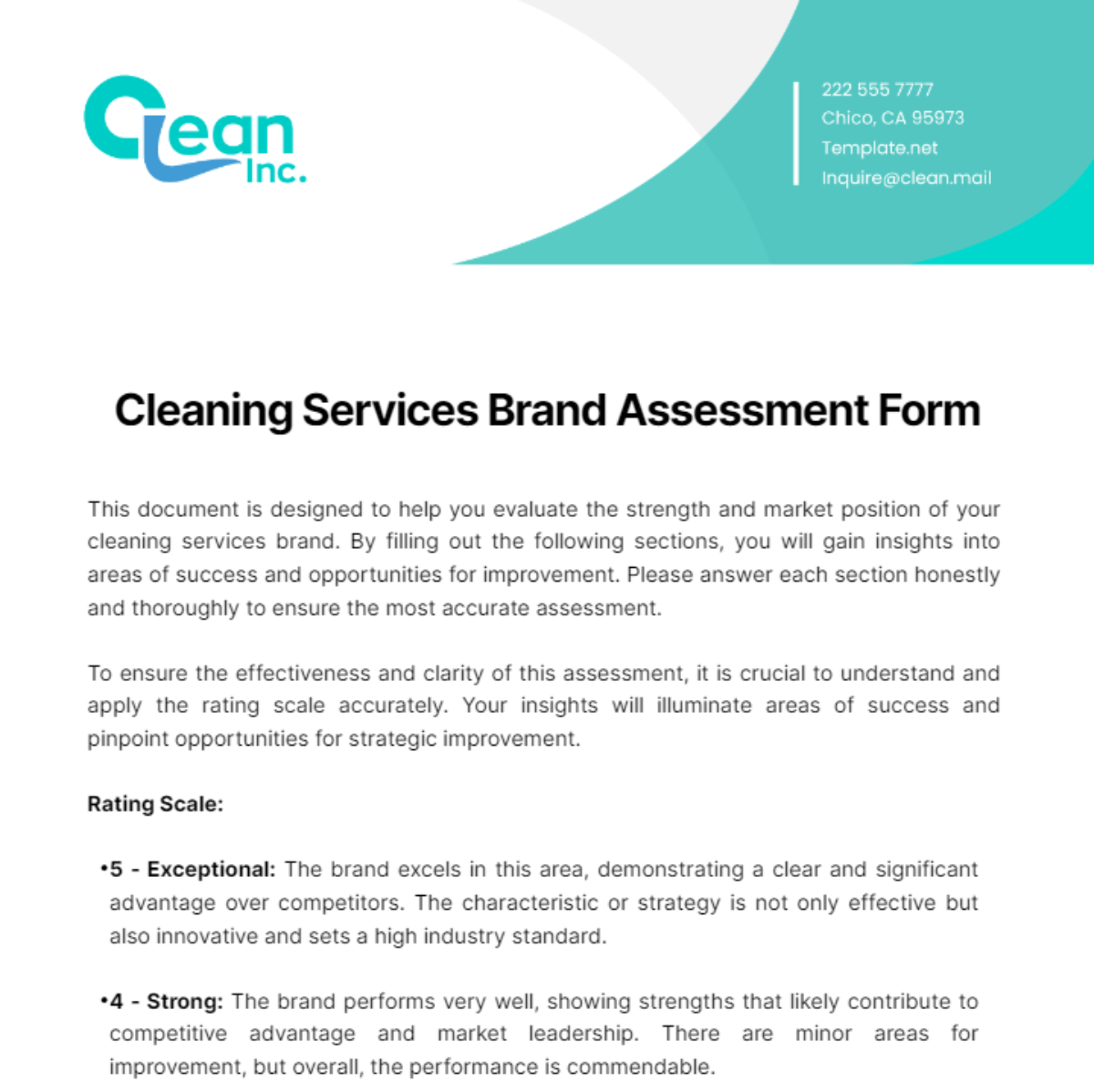 Cleaning Services Brand Assessment Form Template