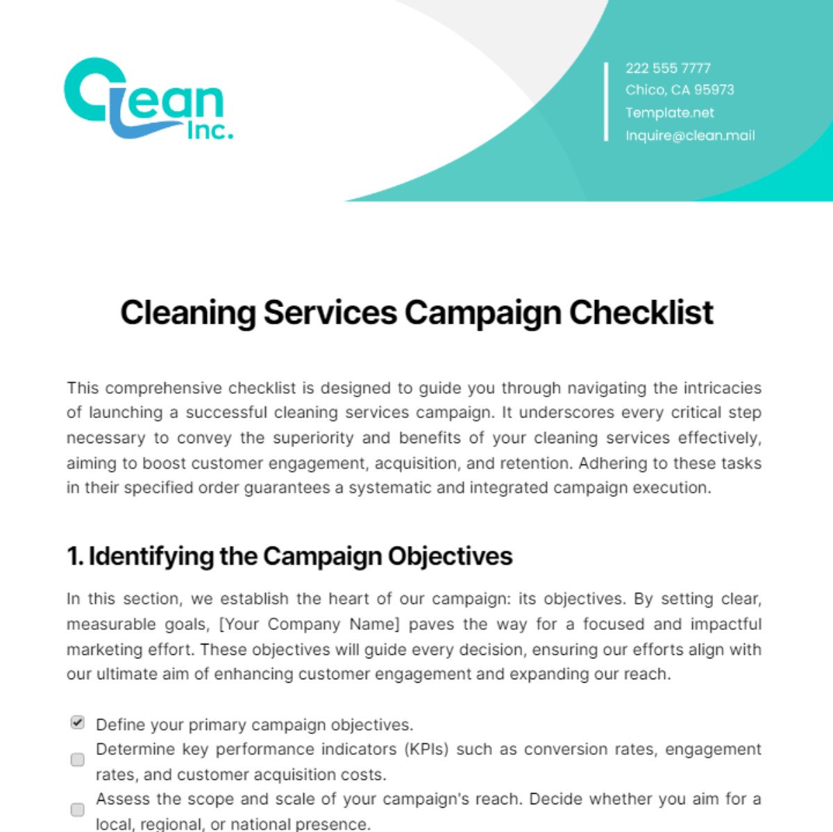 Cleaning Services Campaign Checklist Template - Edit Online & Download ...