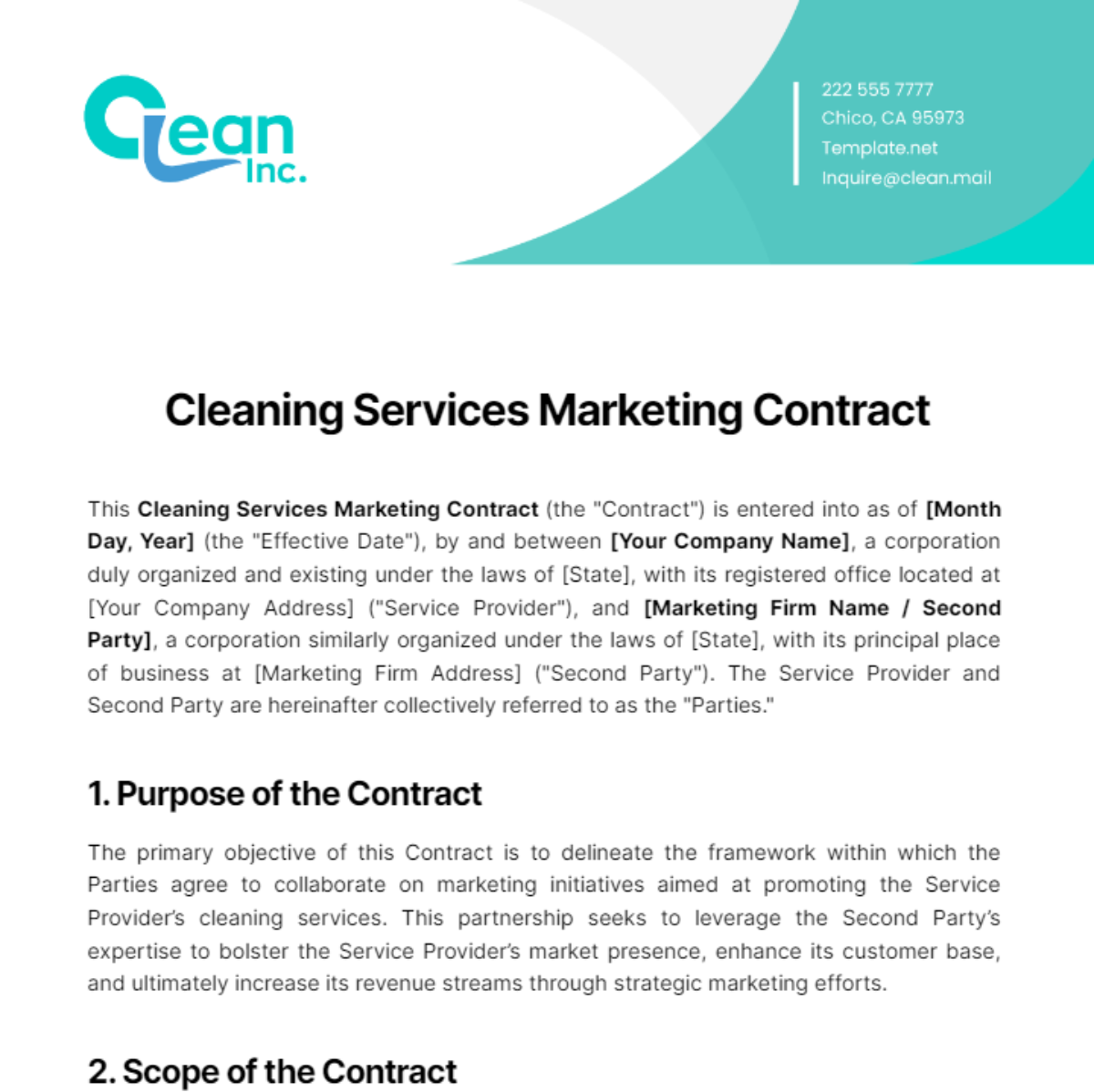Cleaning Services Marketing Contract Template