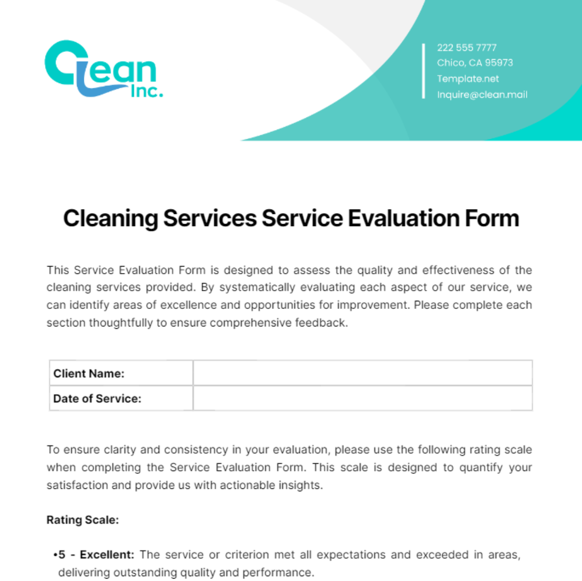 Cleaning Services Service Evaluation Form Template