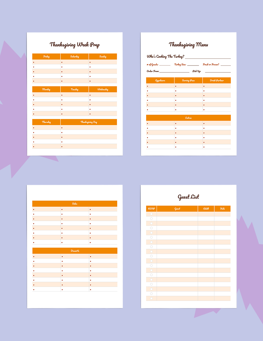 Thanksgiving Holiday Planner Template