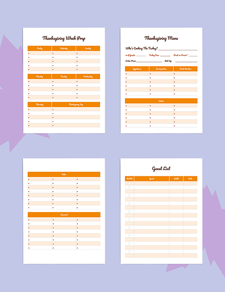 Thanksgiving Holiday Planner template Download
