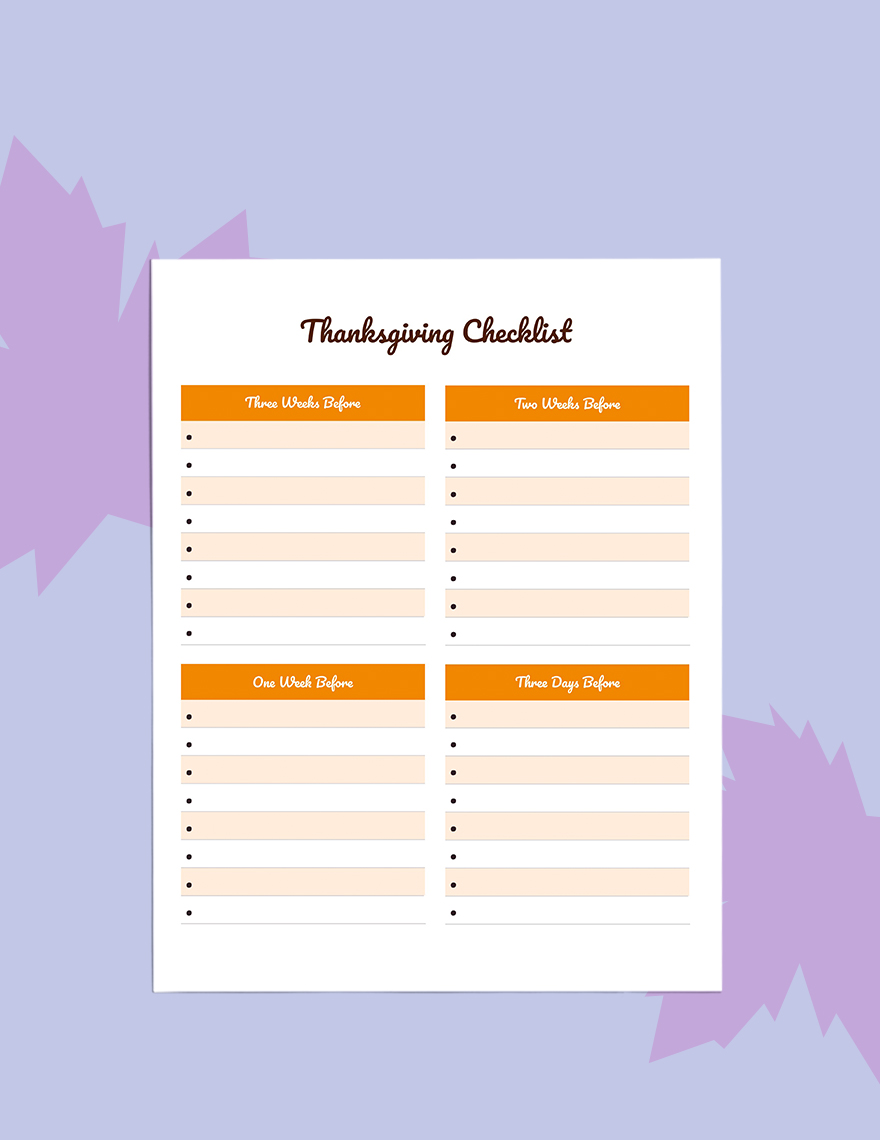 Thanksgiving Holiday Planner Template in Word Pages Google Docs PDF