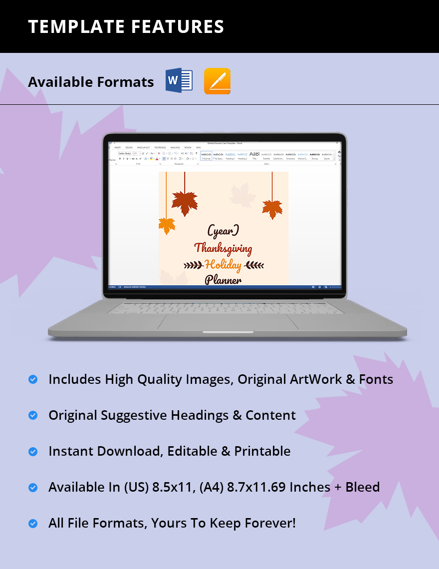 Thanksgiving Holiday Planner Template in Word Pages Google Docs PDF