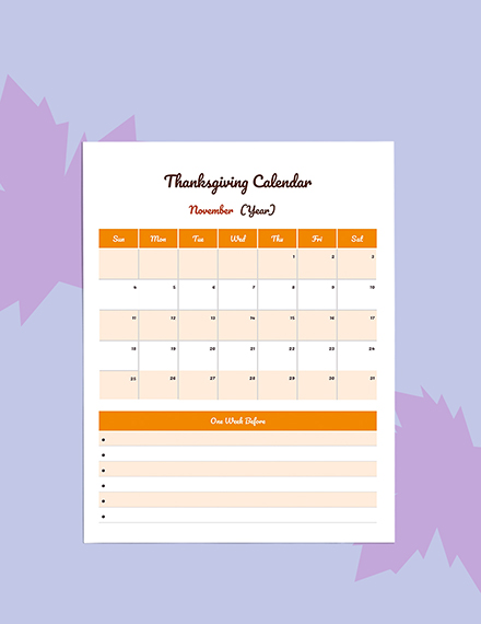 Thanksgiving Holiday Planner template Sample