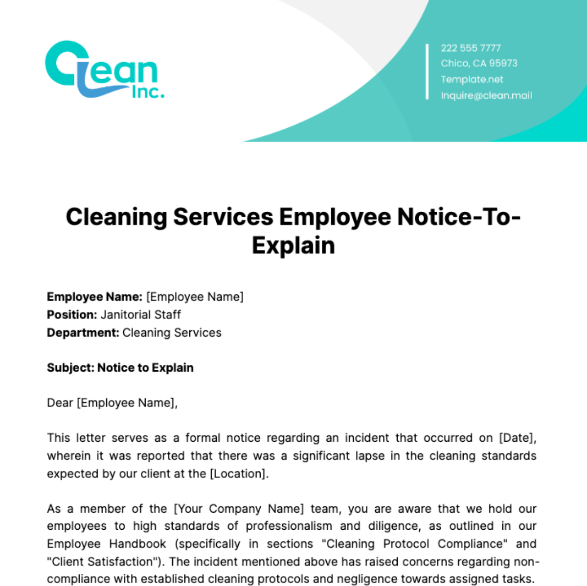 Cleaning Services Employee Notice-To-Explain Template - Edit Online & Download