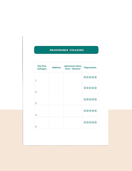 College Admission Planner Template Sample