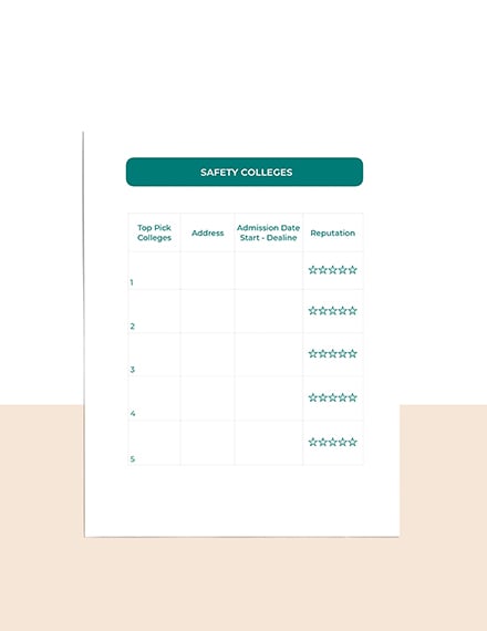 College Admission Planner Template Download