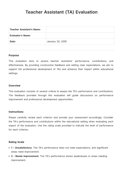 Free Teacher Assistant (TA) Evaluation Template to Edit Online