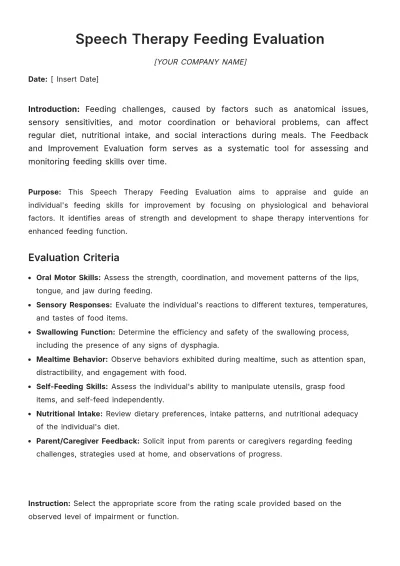Free Speech Therapy Feeding Evaluation Template to Edit Online