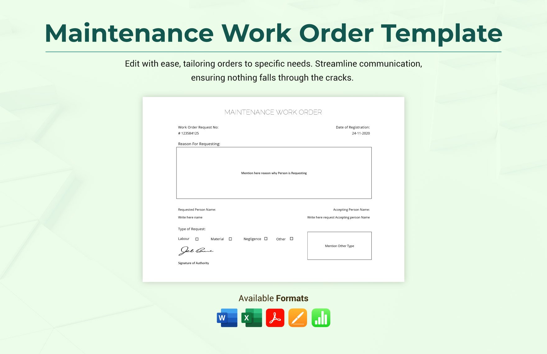 Maintenance Work Order Template