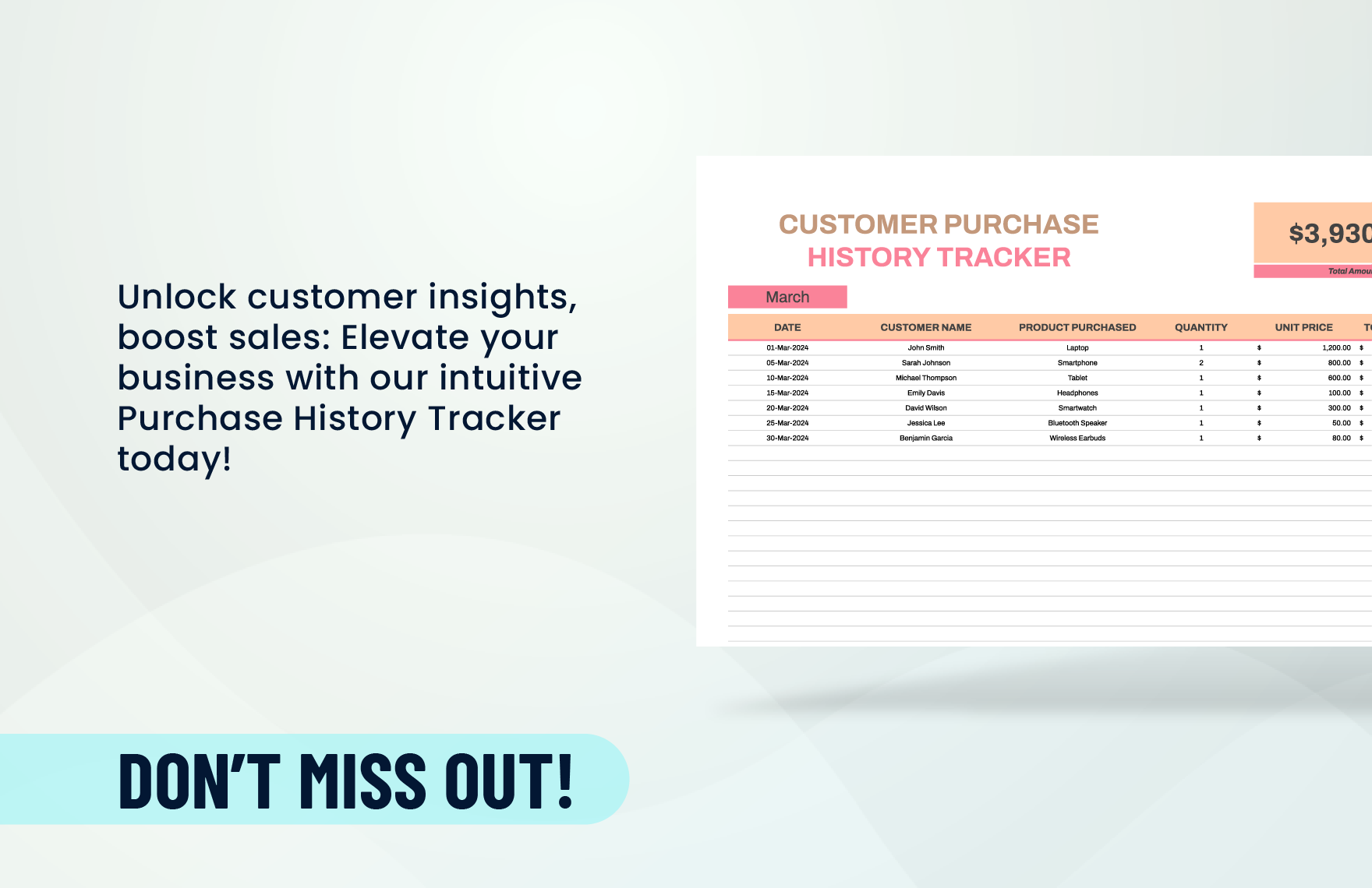 Customer Purchase History Tracker Template