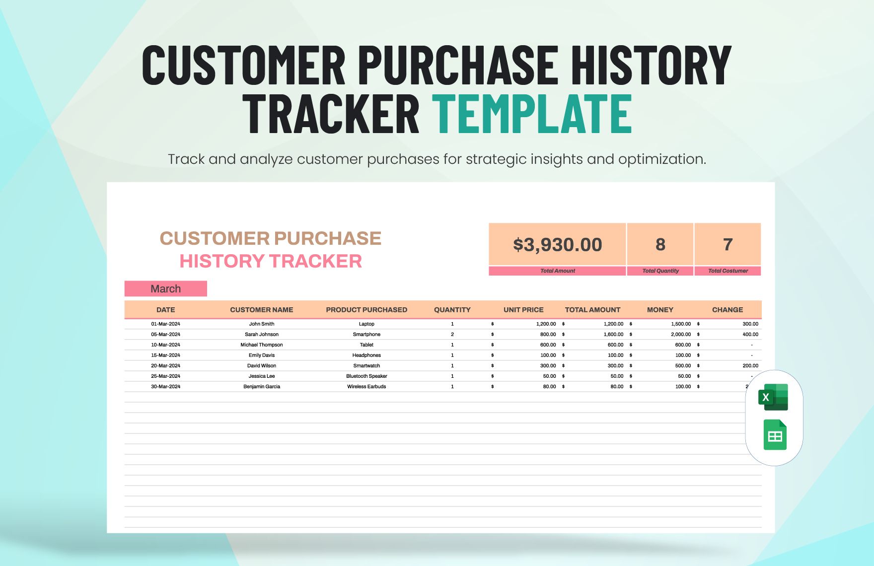 Customer Purchase History Tracker Template in Excel, Google Sheets