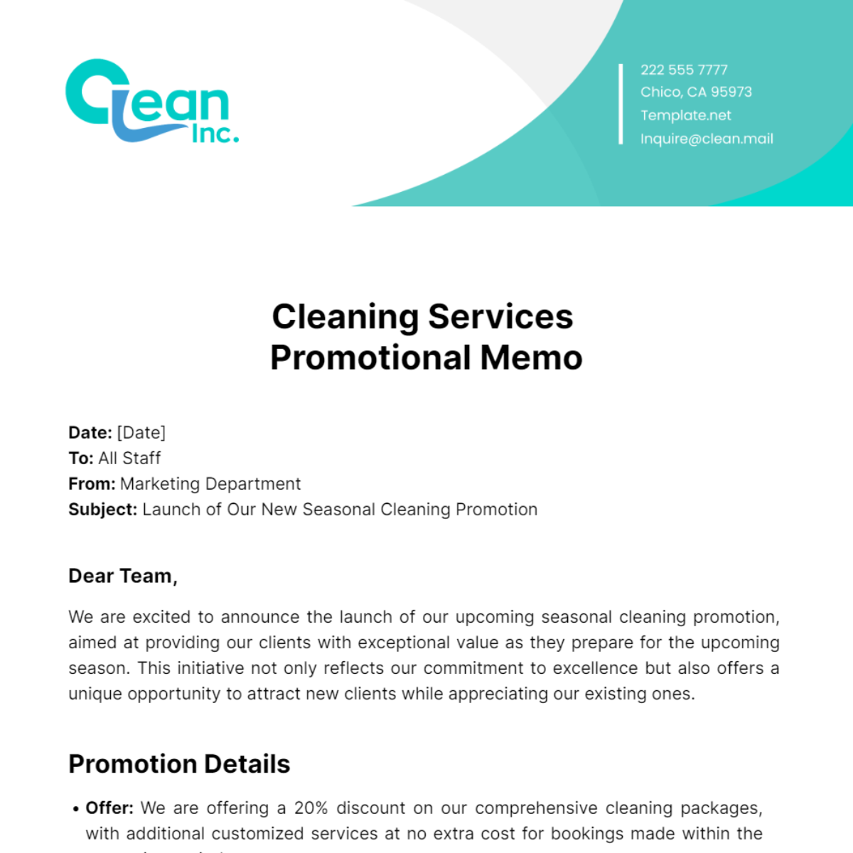 Cleaning Services Promotional Memo Template - Edit Online & Download