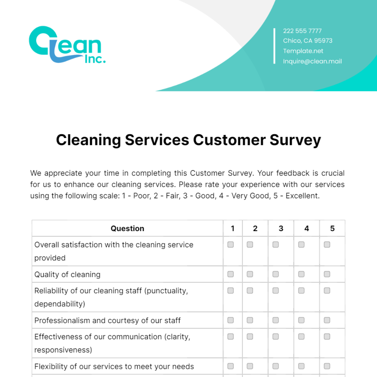 Cleaning Services Customer Survey Template