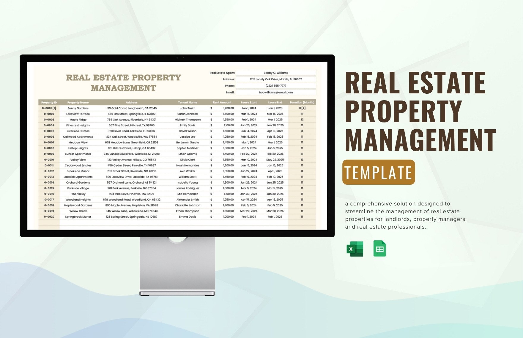 Real Estate Property Management Template in Excel, Google Sheets