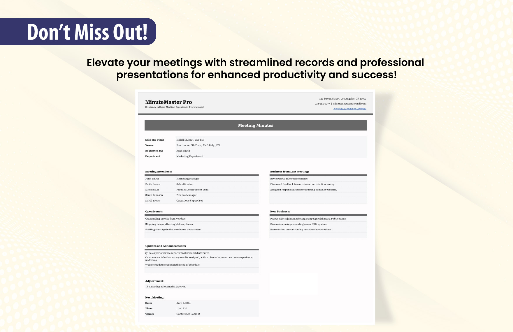 Professional Meeting Minutes Template