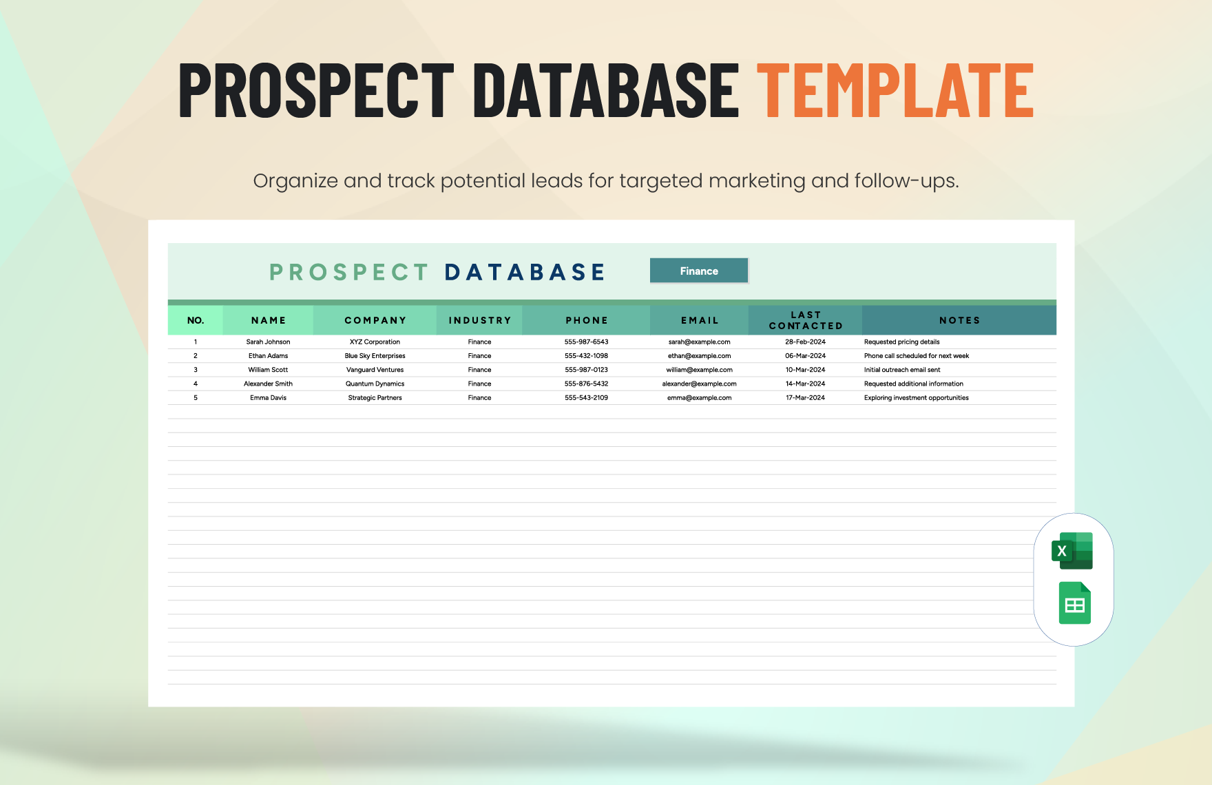 Prospect Database Template in Excel, Google Sheets