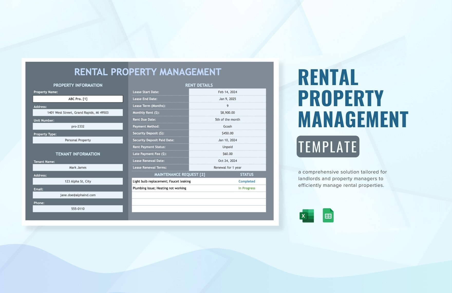 Rental Property Management Template in Excel, Google Sheets