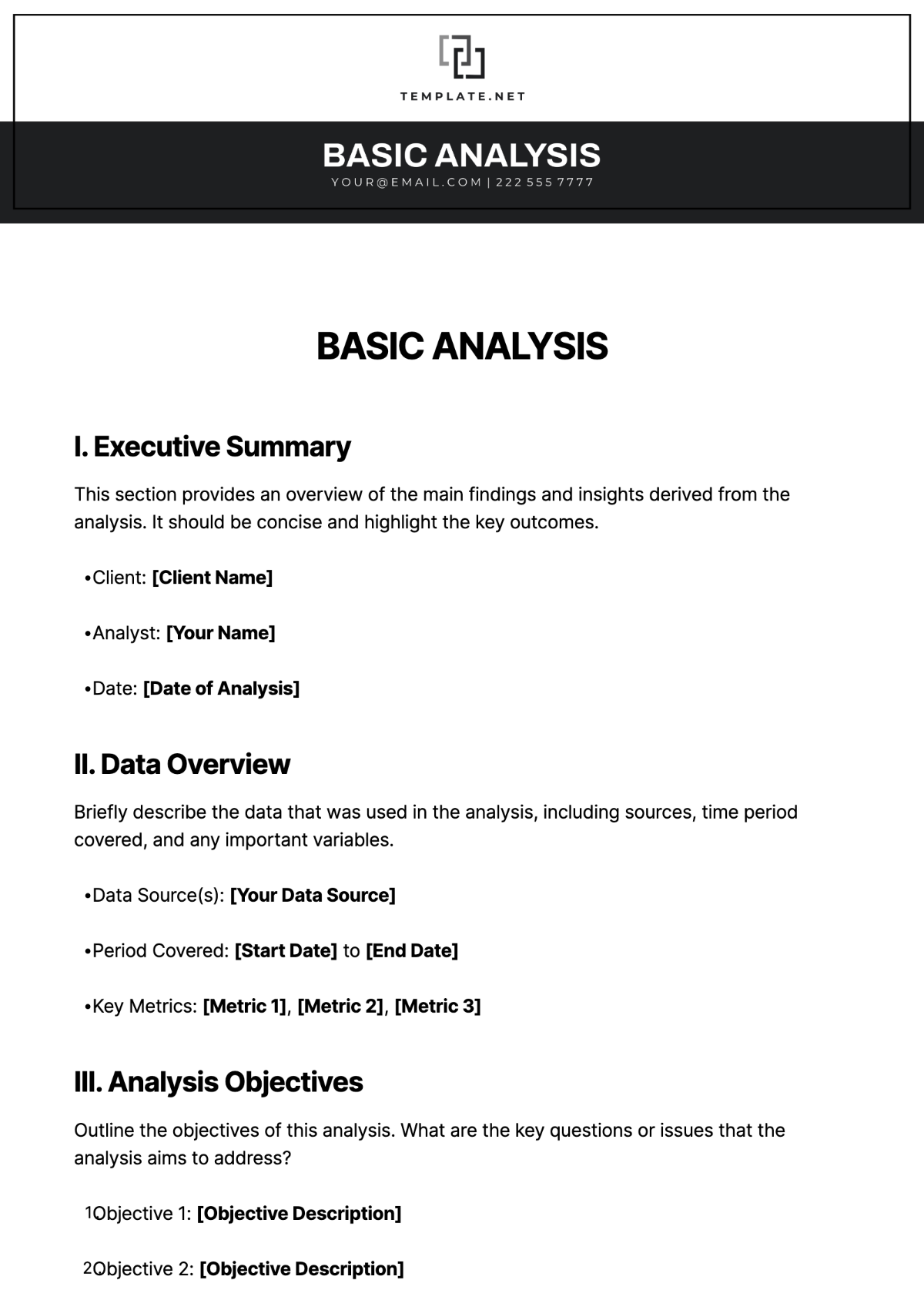 Basic Analysis Template - Edit Online & Download