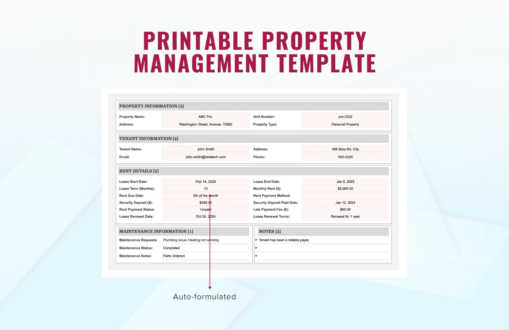 Printable Property Management Template