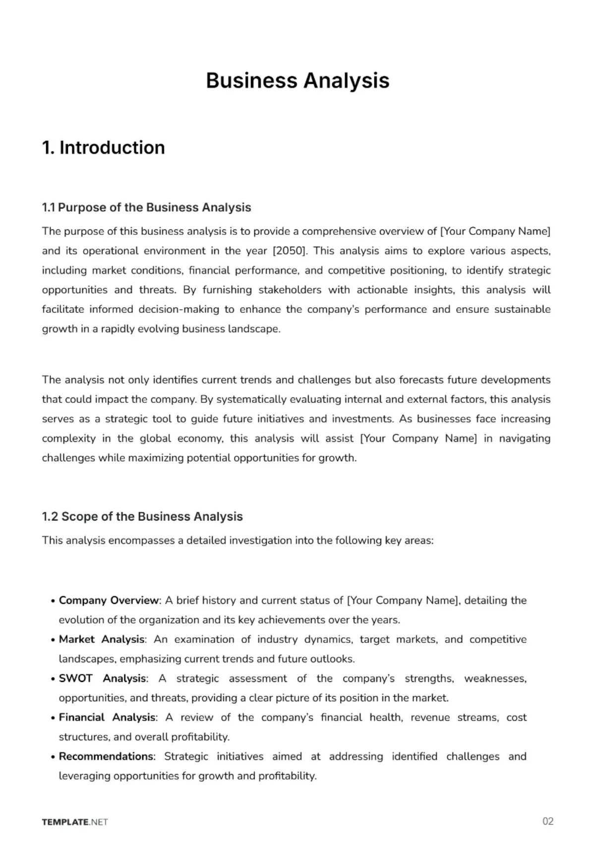 Free Business Analysis Template to Edit Online