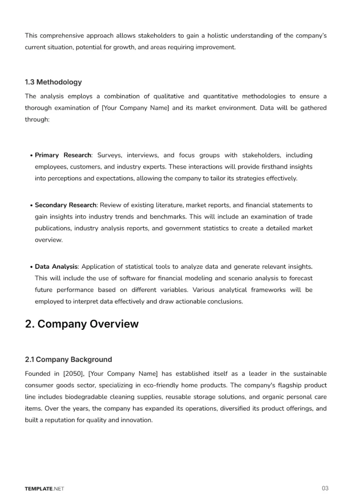 Free Business Analysis Template to Edit Online