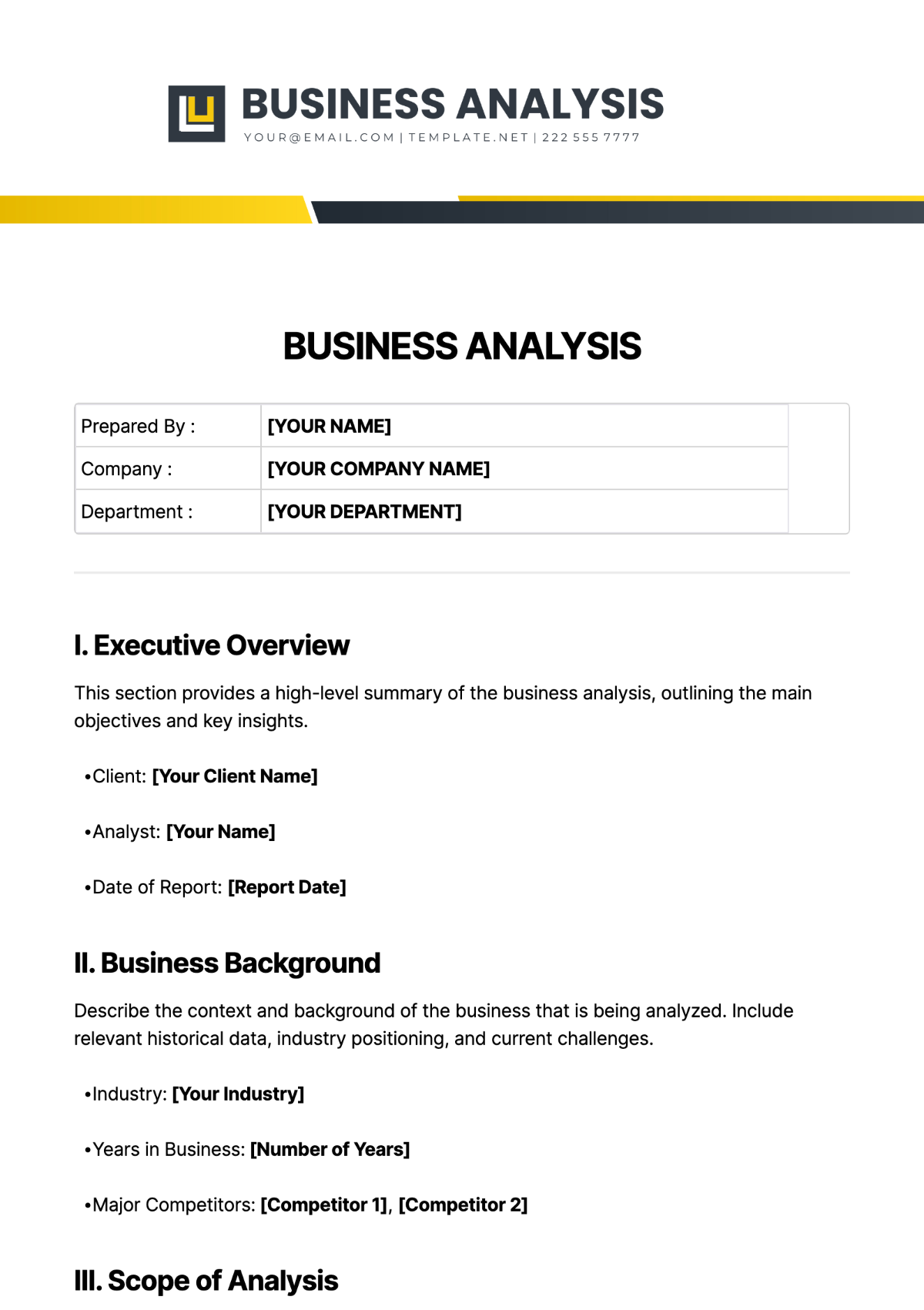 Business Analysis Template