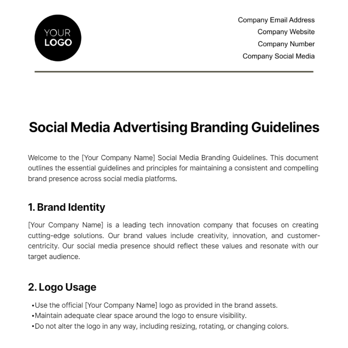 Social Media Advertising Branding Guidelines Template