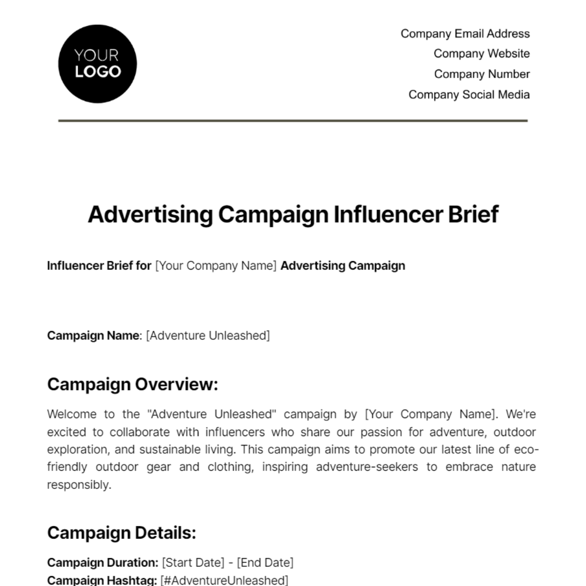 Advertising Campaign Influencer Brief Template