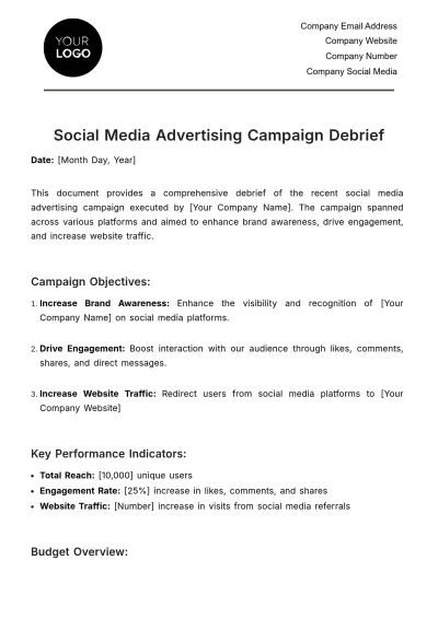 Free Social Media Advertising Campaign Debrief Template to Edit Online