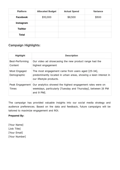 Free Social Media Advertising Campaign Debrief Template to Edit Online