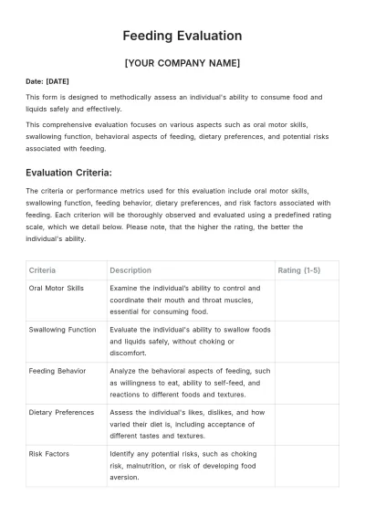 Free Feeding Evaluation Template to Edit Online