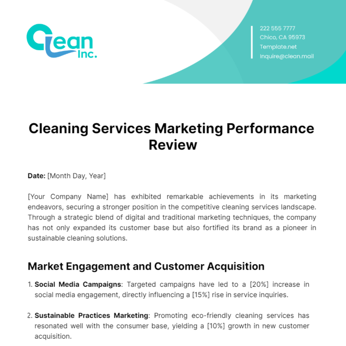 Cleaning Services Marketing Performance Review Template