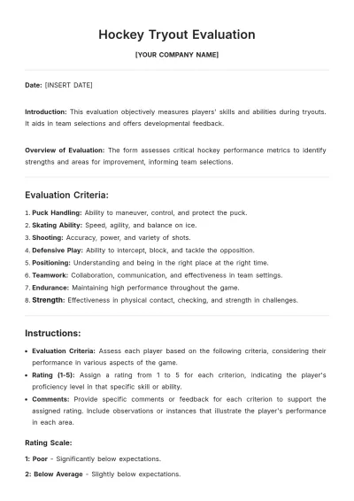 Free Hockey Tryout Evaluation Template to Edit Online