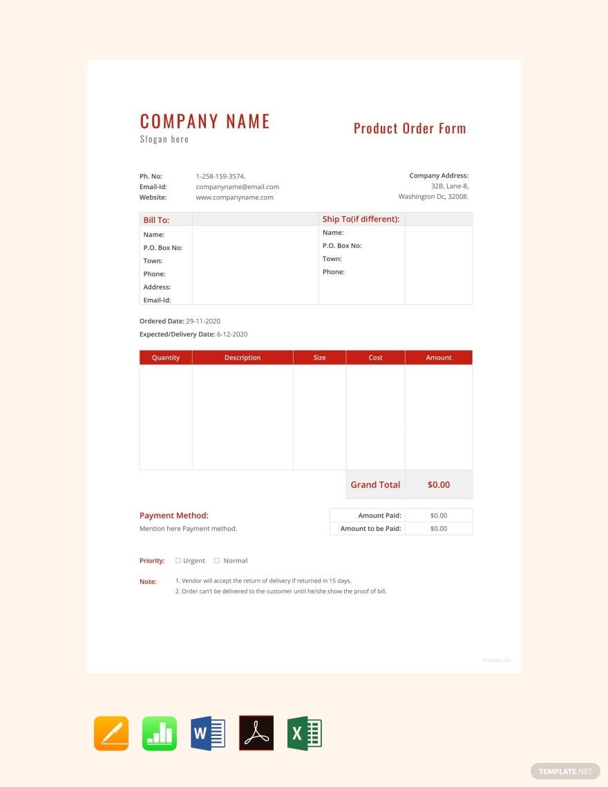 Food Order Form Template - Google Docs, Google Sheets, Excel, Word ...