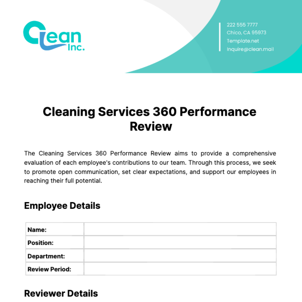 Free Cleaning Services 360 Performance Review Template